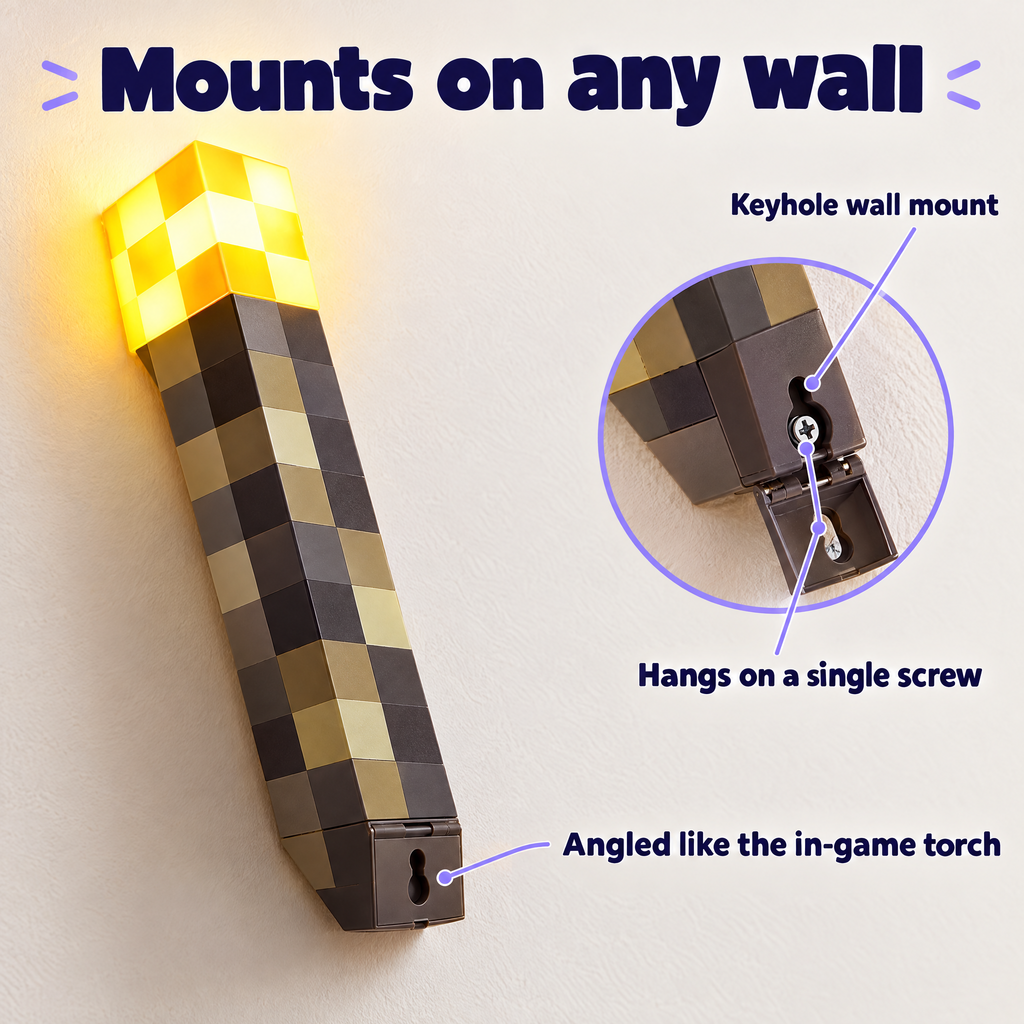 Pixel torch keyhole wall mount hangs on a single screw
