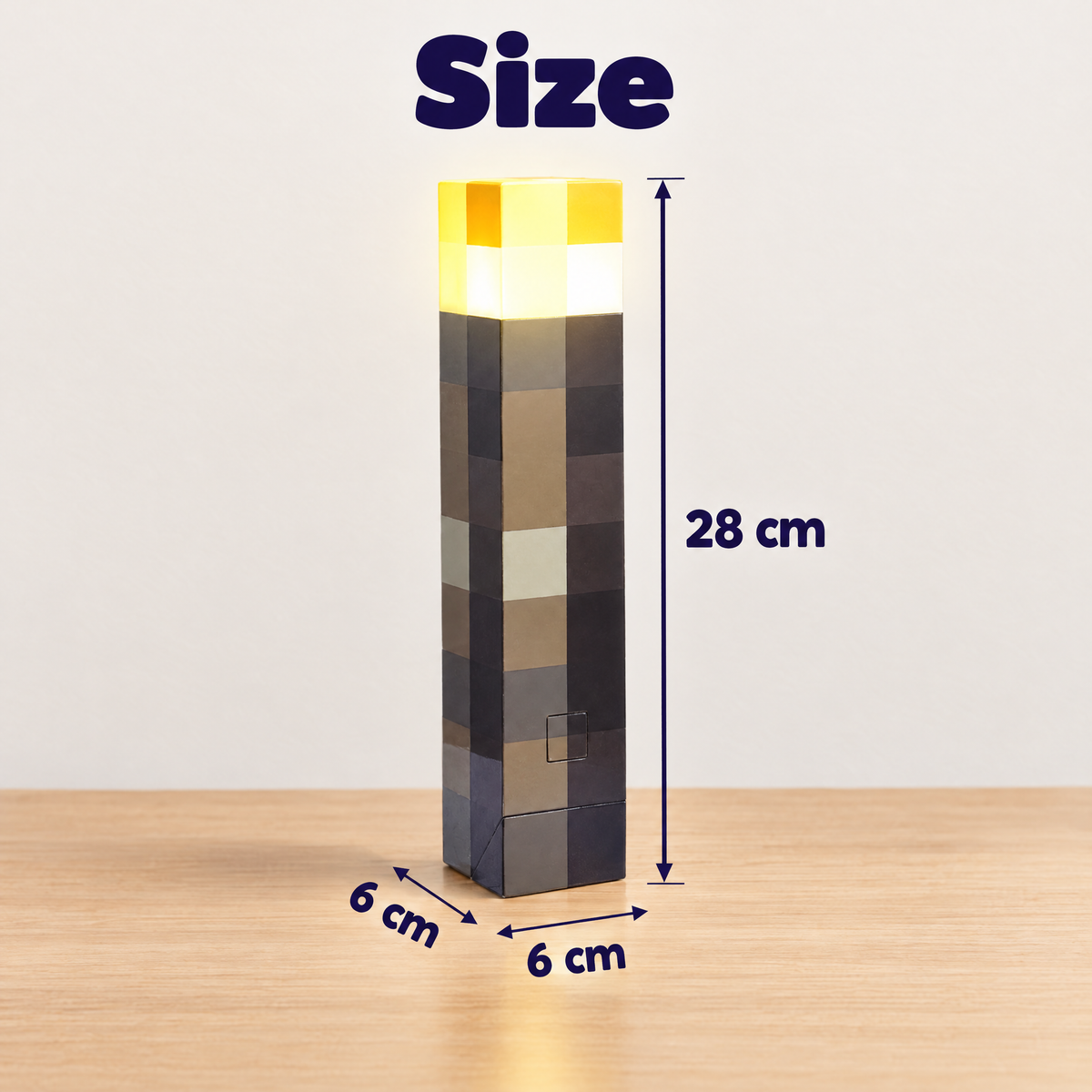 Pixel torch size: 28 cm tall, 6 x 6 cm