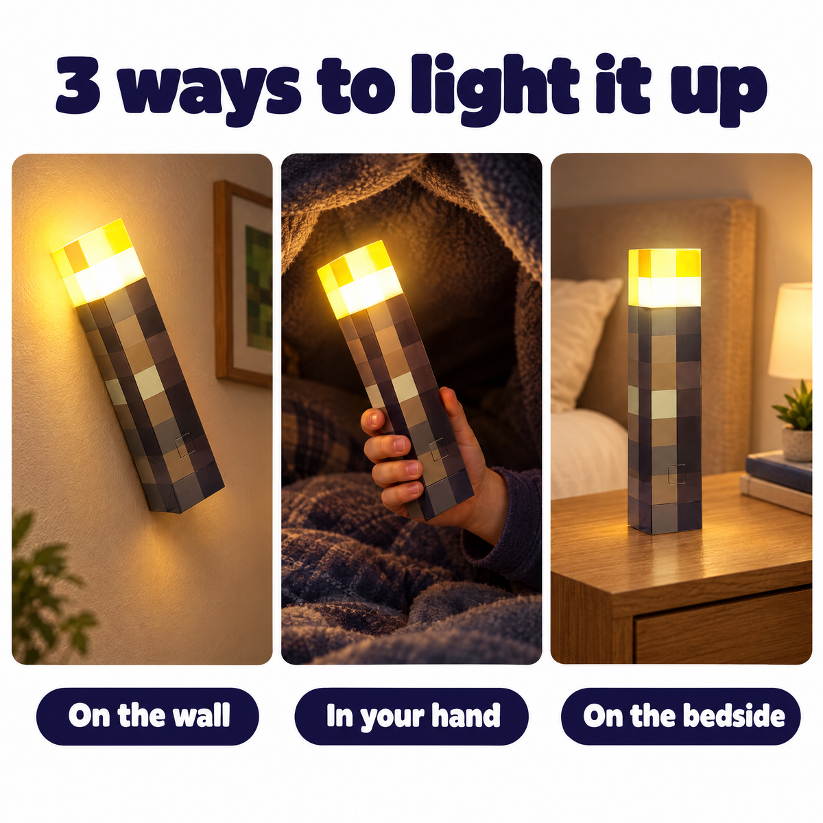 3 ways to use: on the wall, in your hand, on the bedside
