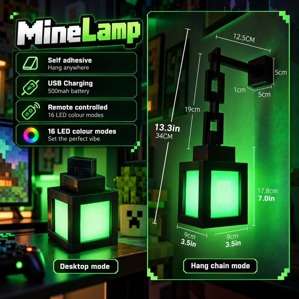 Minelamp Pixel Block Wall Lantern